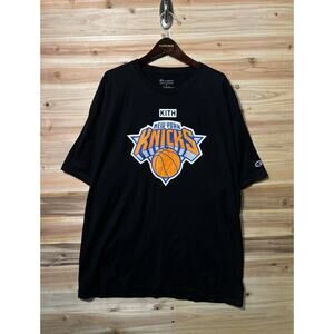Kith Champion New York Knicks T Shirt Black Sz XL Short Sleeve NBA Kith Night